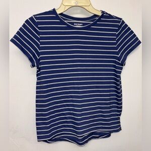 Old Navy White & Navy Blue Striped Crewneck Softest Tee Girls XL 14-16
